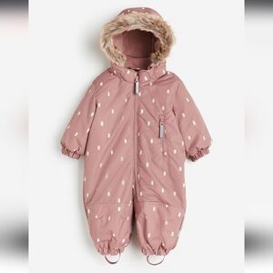 H&M Water Repellent Snowsuit In Dusty Pink